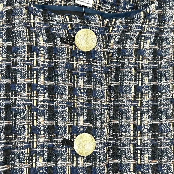 NWT J. Crew Factory Navy/Gold Tweed Jacket Size 10
